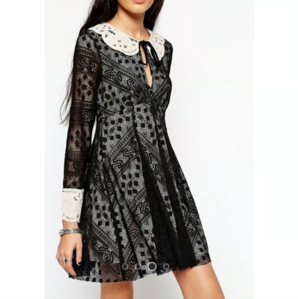 Free People Talk The Talk Demure Lace Long-Sleeve Dress sz 12 fits M/10/12